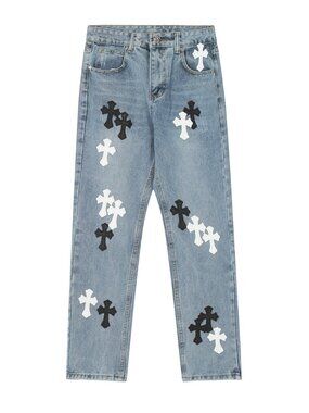 Chrome Hearts Blue and Black Straight Jeans